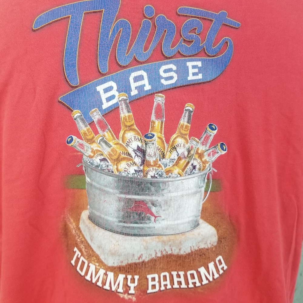 Tommy Bahama T-Shirt Men Large Red‎ Thirst Base Graphic Beer Bucket Short Sleeve